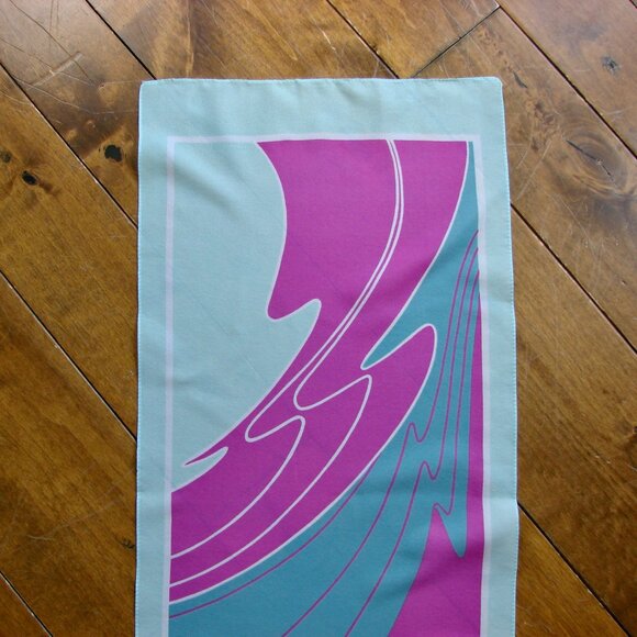 Vintage Oblong Scarf by Karina Purple Mint Green Pink Made in Italy Abstract - Picture 2 of 11